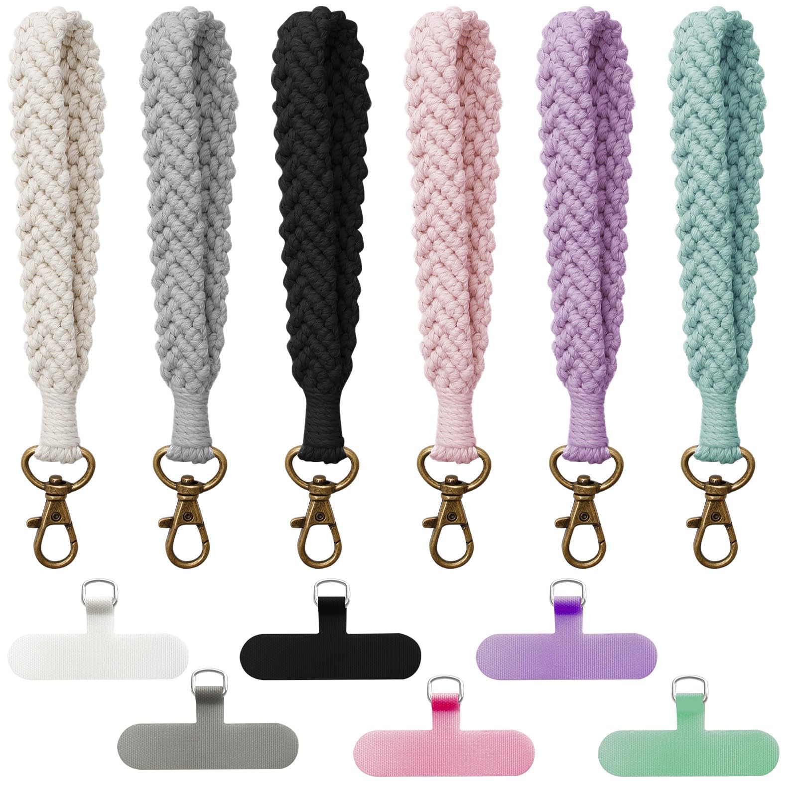 6 pezzi di cordino da polso, cinturino da polso per custodia del telefono, cordino per telefono cellulare in macramè boho, 6 colori con linguetta, catena anti-smarrimento fatta a mano per uomini e