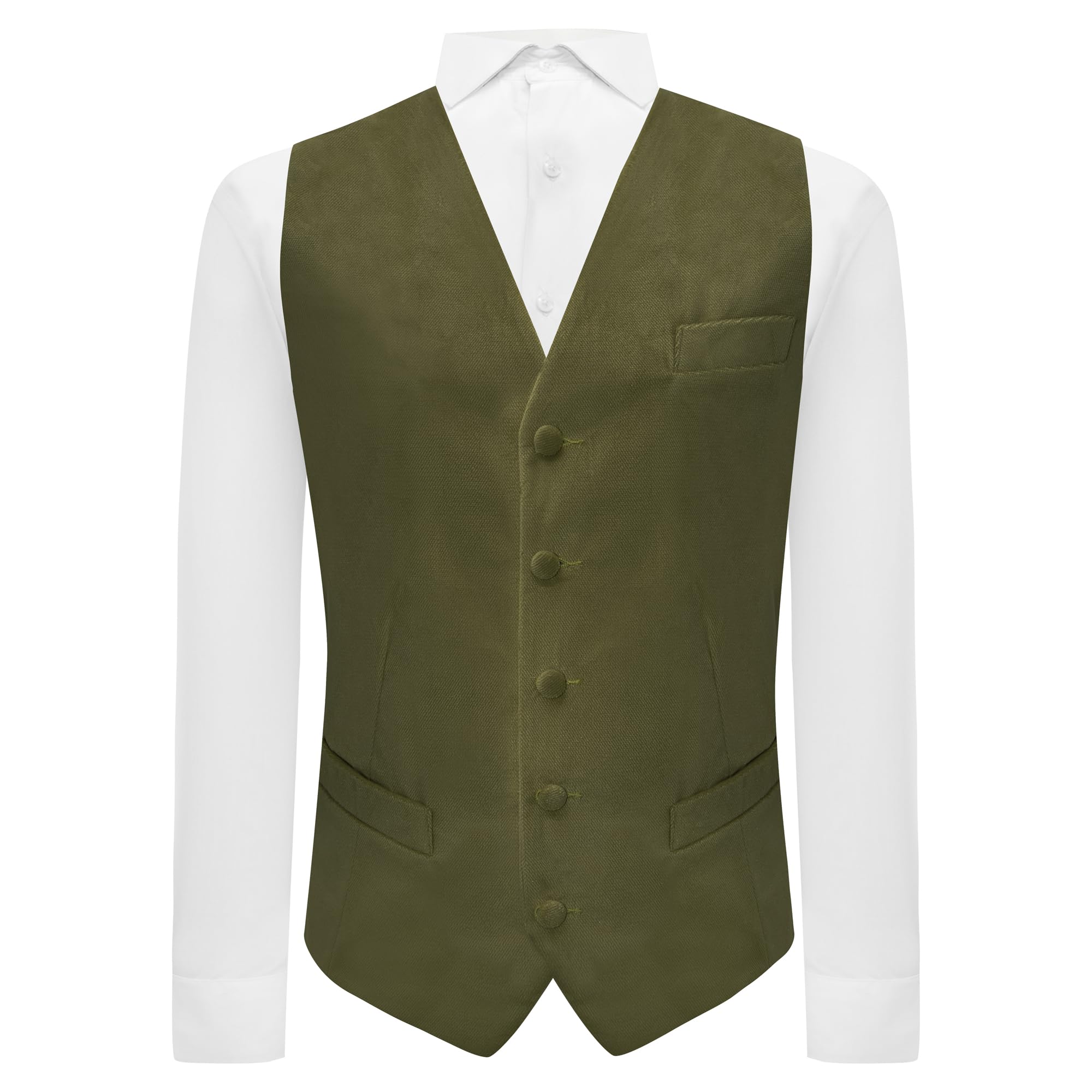 King & Priory Olive Green Textured Velvet Waistcoat - M