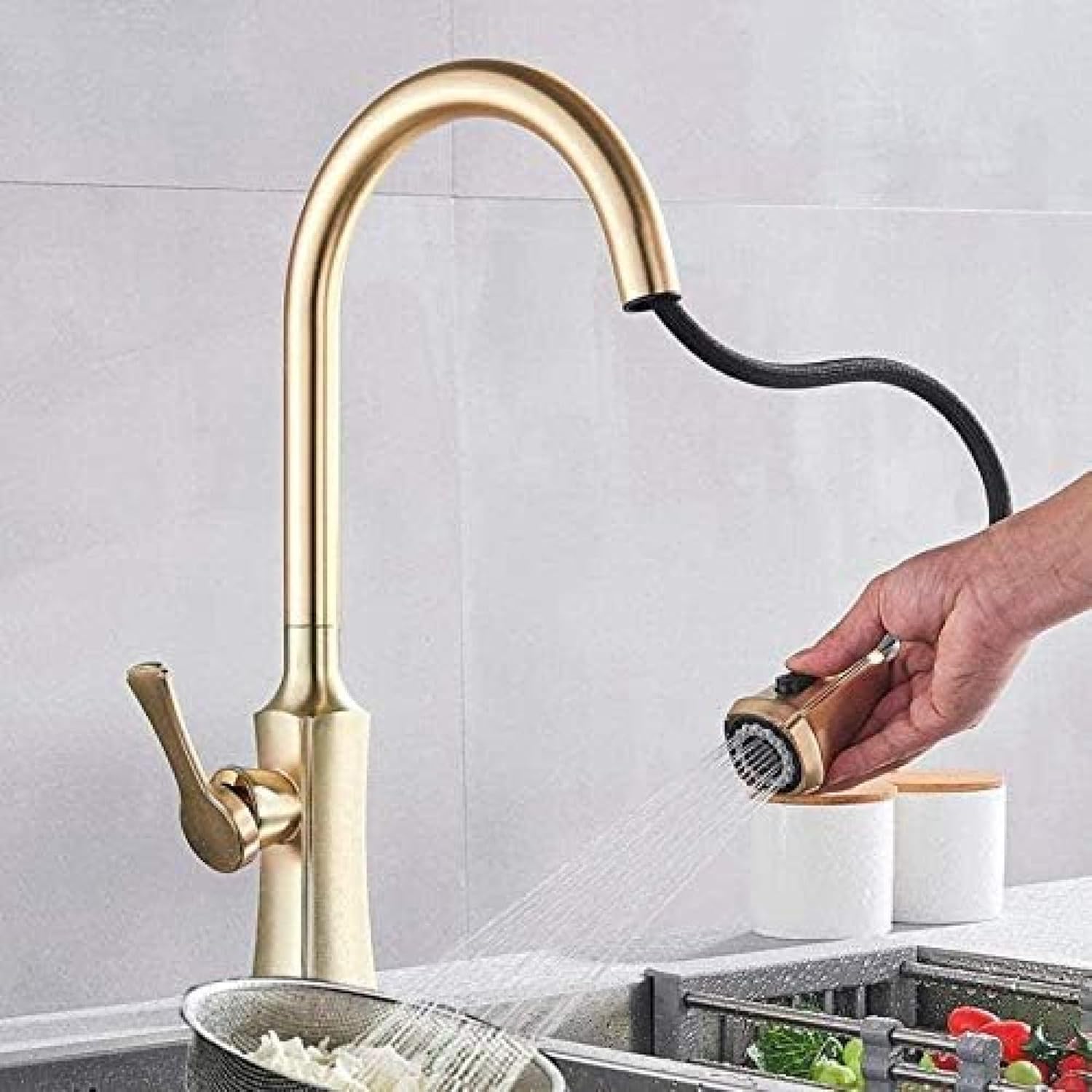 Faucet Brushed Gold Kitchen Faucet Pull Out 2 Function Head Kitchen Sink Mixer Deck To Install Spring Kitchen Faucet