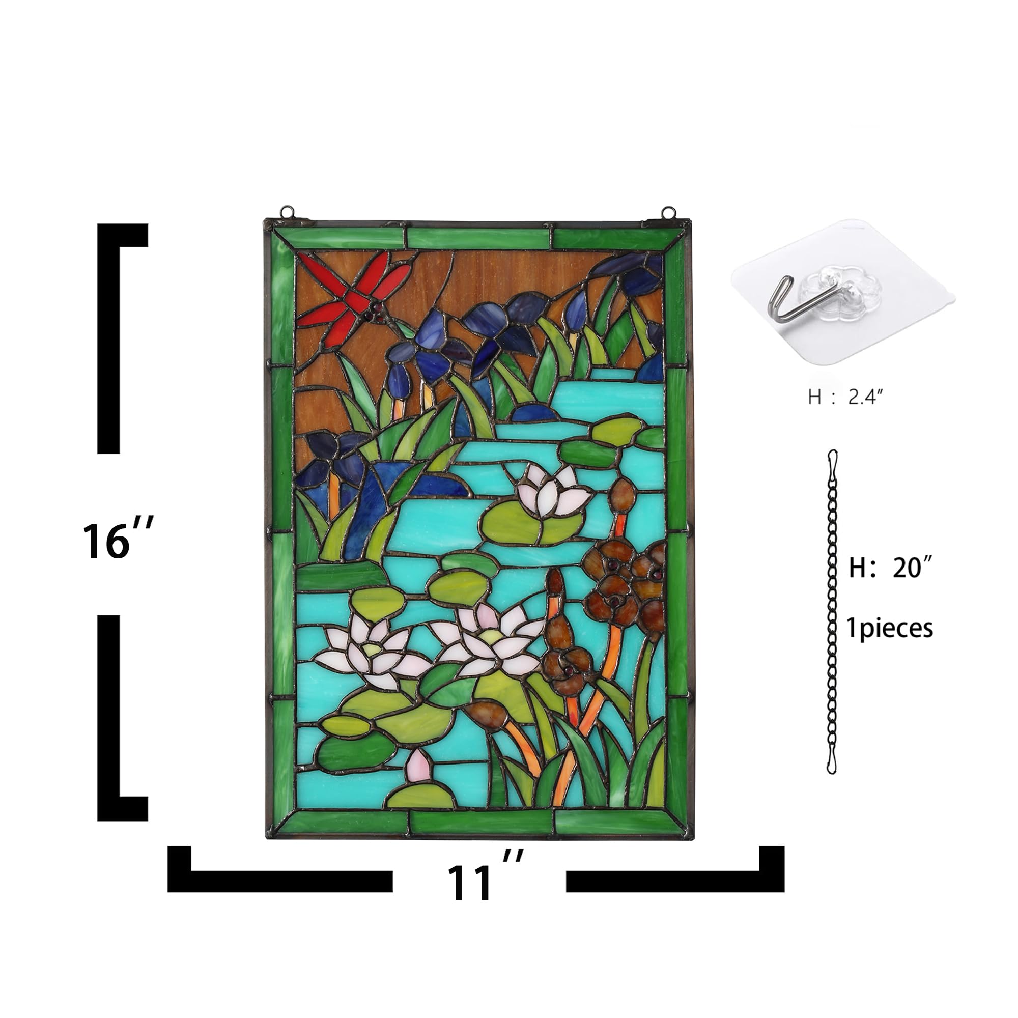 YOURANJU Buntglas-Fensterdekoration, Tiffany-Pflanzenstil, rechteckig, 40,6 x 27,9 cm, Fenster-Sonnenfänger, perfekter Fensterbehang, Einweihungsgeschenk (mit Kettenhaken)