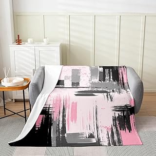 Feelyou Abstract Bedding All Season,Bed Blanket Set Kids Modern Abstract Art Plush Throw Blanket, Pink Black Flannel Fleece Blanket Set for Sofa Couch Room Decor Lightweight Retro Twin 60