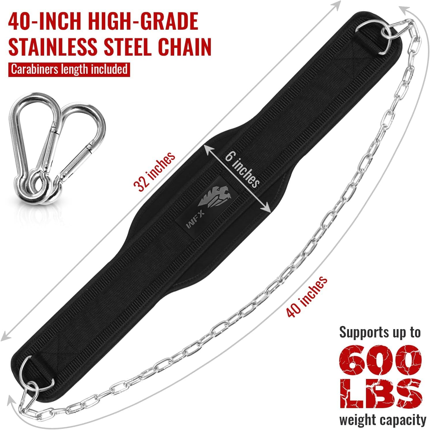 WFX Dip Belt with 36 Inches Heavy Duty Weight Lifting belt Neoprene Padded Steel Lifting Chain Gym belt Back Support Bodybuilding Powerlifting Workouts Men Women Fitness - Image 2
