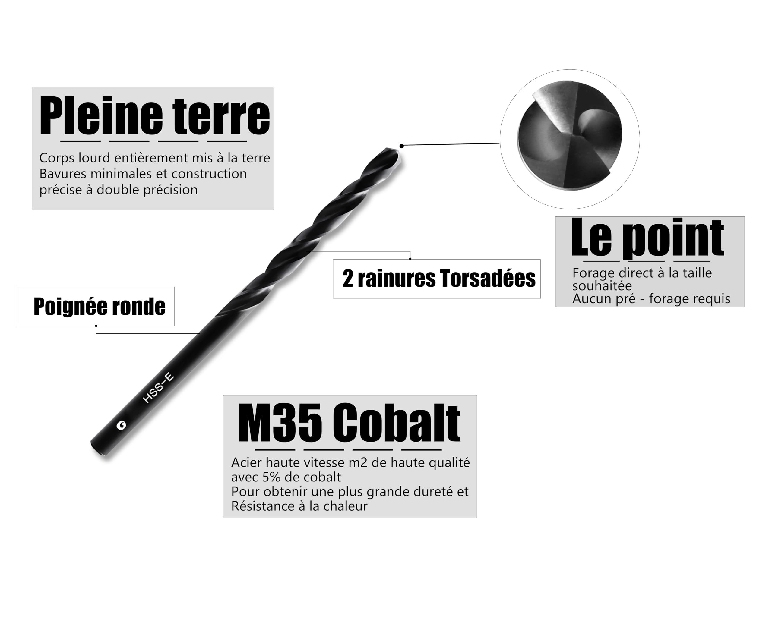 Forets hélicoïdaux HSS M35 4,0 mm Lot de 10 - Acier rapide pour aciers, fonte et métaux
