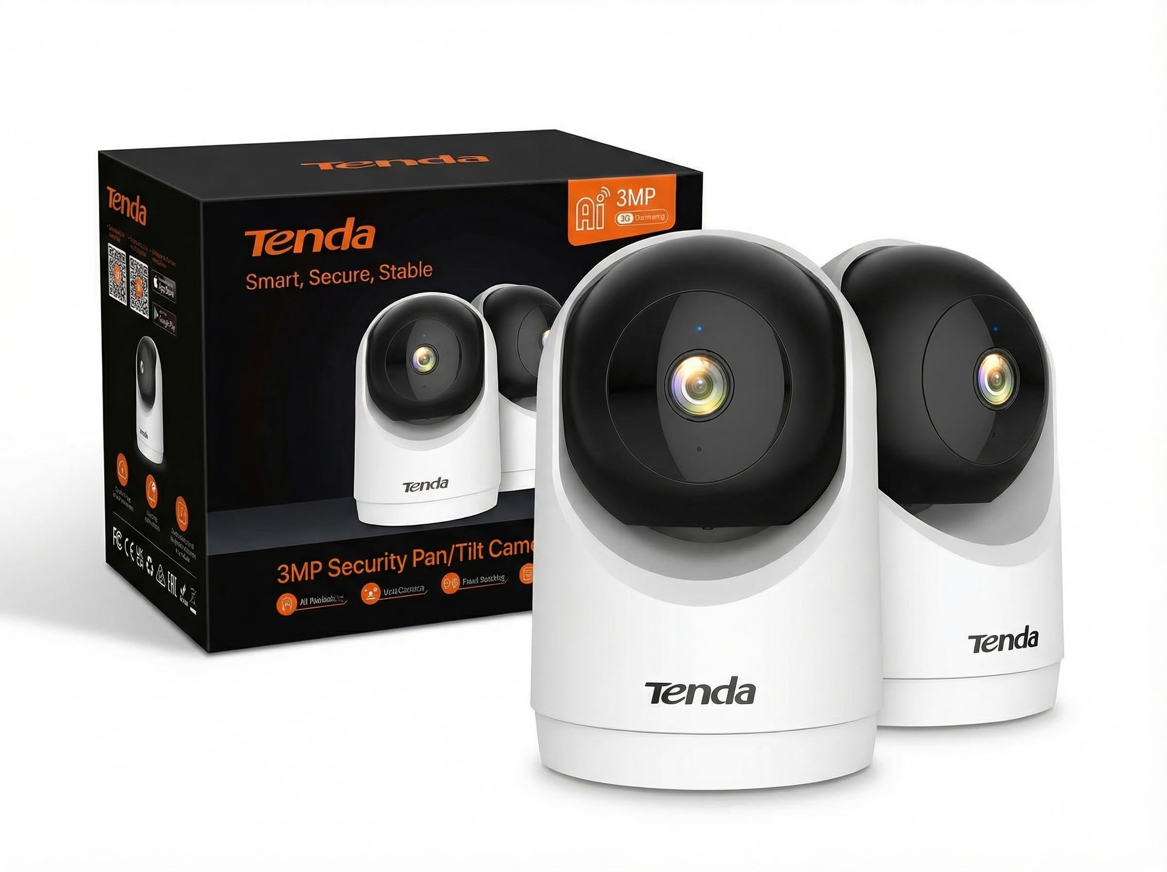 Tenda Telecamera Wi-Fi Interno 2K, WiFi 6 360° Copertura Completa per Bambini/Animali, 3MP Visione Notturna, Rilevamento Umano AI, Audio Bidirezionale, No Abbonamento Obbligatorio, 2 Pezzi
