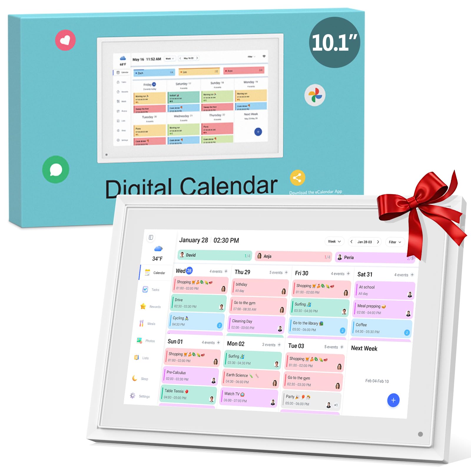 Digitaler Kalender, 10,1 Zoll Wandkalender Familienplaner mit 32GB Speicher, Intelligenter Tischkalender, Digitaler Bilderrahmen Terminplaner,Smart Kalender Synchronisierungsplan