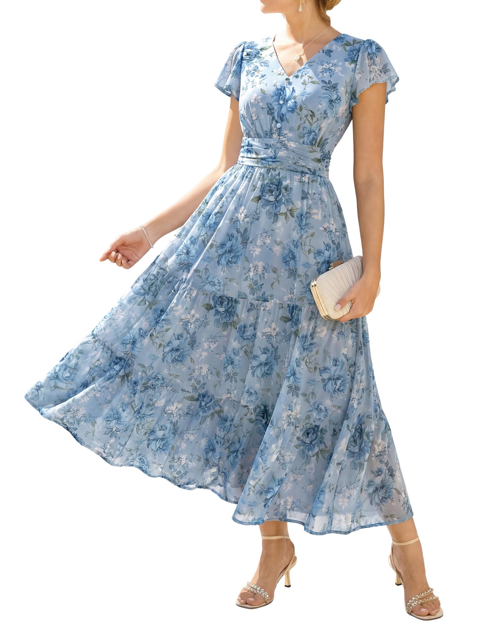 GRACE KARIN 2026 Women Summer Dress, Maxi Short Sleeve Floral Dress