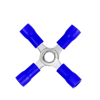 10 Wire Crimp 4 Way X Ring Butt Connector Terminal Vinyl Blue 16-14 awg Gauge GA