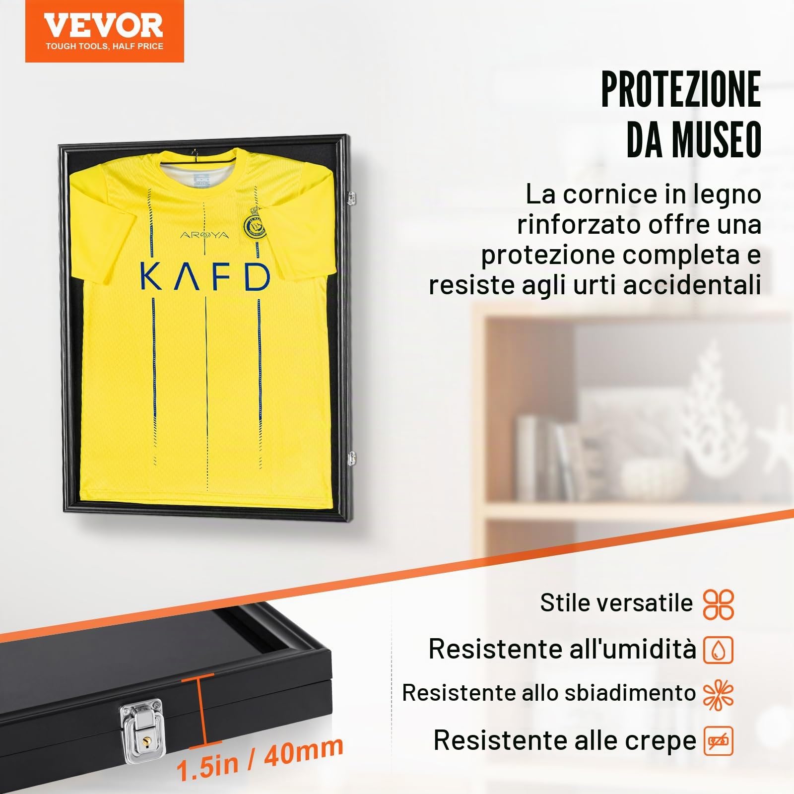 VEVOR Custodia con Cornice per Espositore in Jersey, Grande Scatola Jersey Sportiva Chiusura a Chiave Protezione UV PC Vetro Maglia Baseball Basket Calcio Hockey Uniforme, 590 x 790 x 40 mm, 2 Pezzi