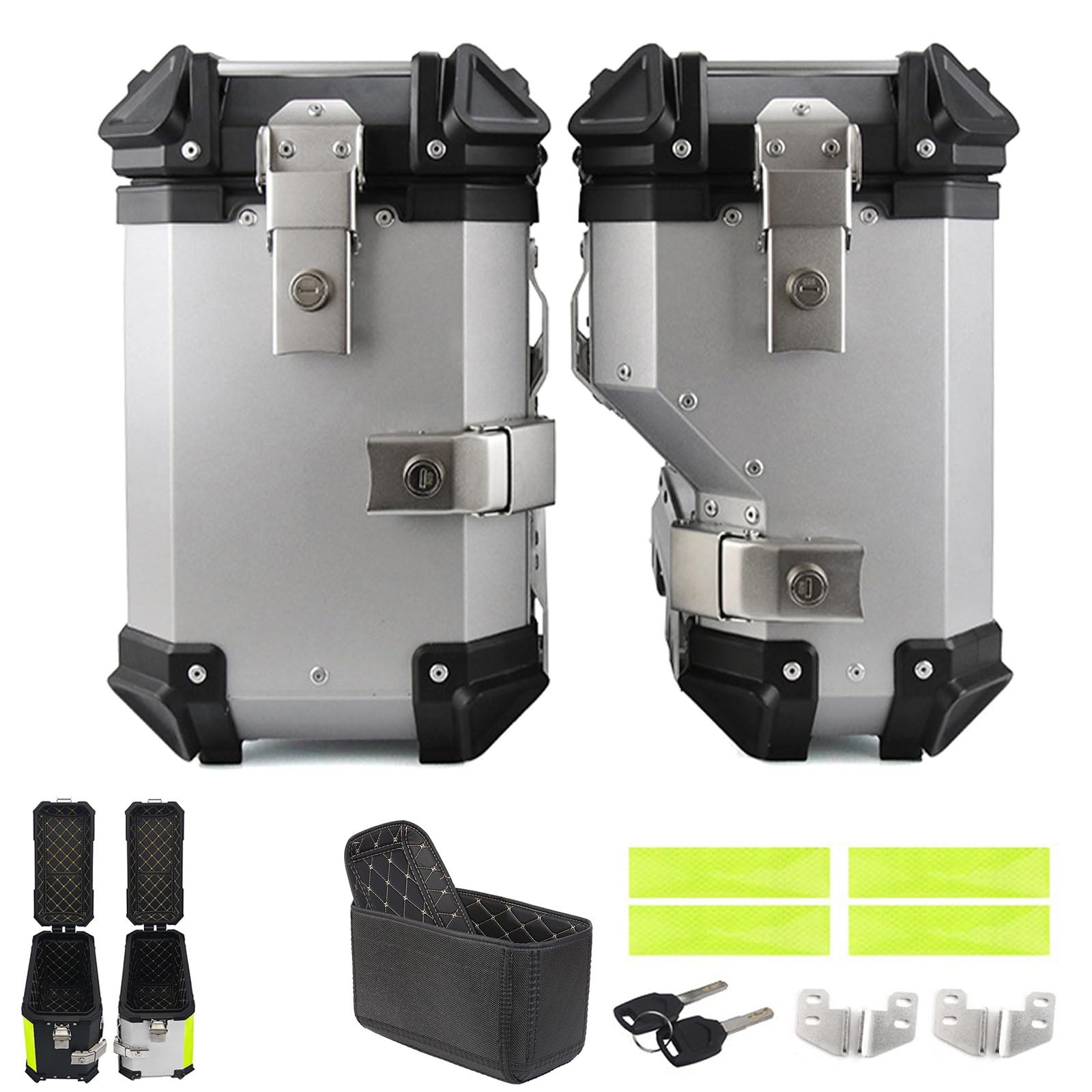 Generico Borse Laterali per Moto, Borsa Laterale per Bagagli per Moto con Serratura, Borse Laterali rigide per Baule per Moto e Scooter, Borse Laterali per Moto da 38 Litri Argento/Nero, 1 Paio (arge