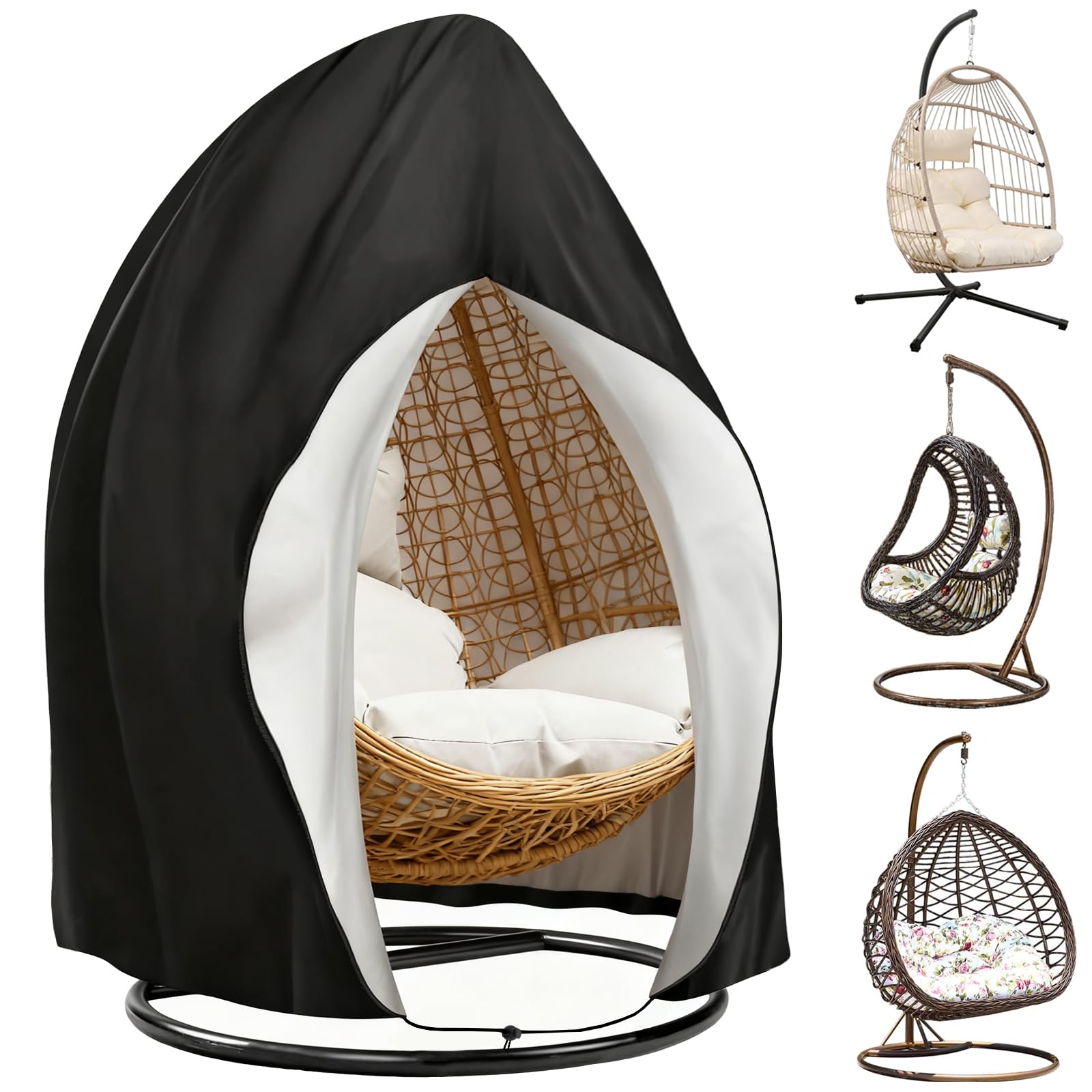 Goutime Anti-UV & Waterproof Egg Chair Cover, Heavy Duty 210D Oxford Hanging Chair Cover with Zipper for Outdoor Swing - 2