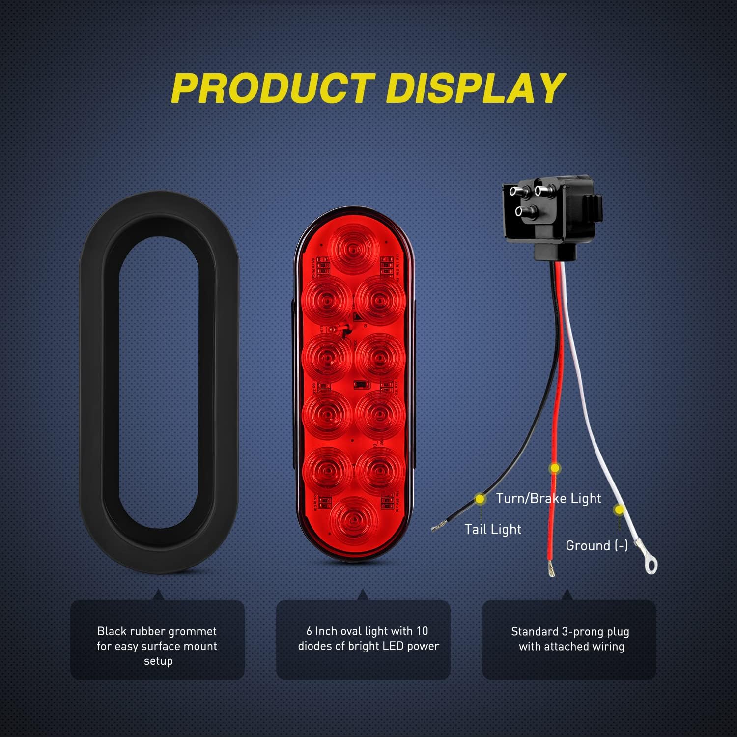 Nilight 6 Inch Oval Red LED Trailer Tail Lights 4PCS with Flush Mount Grommets Plugs IP67 Waterproof Stop Turn Brake Lighting Modes for Camper RV Truck