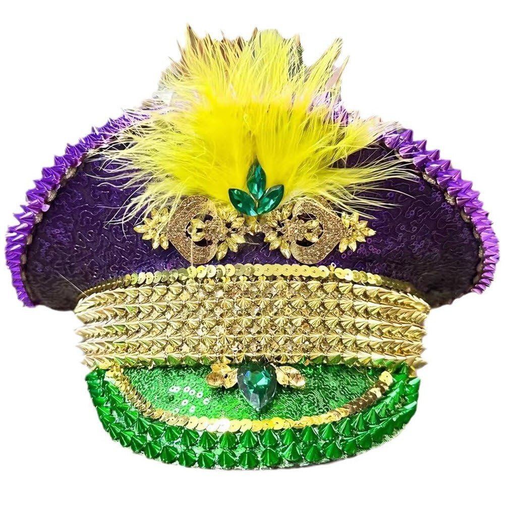 Cappello Fedora del Mardi Gras, Accessori per Costumi per Bomboniere, Accessorio per Cappello Festa con Paillettes con Piume Scuro Lampeggianti
