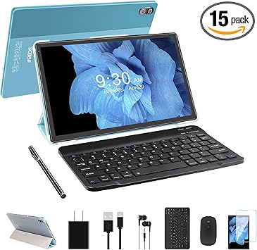 SEBBE Android 11 Tablet, 2 in 1 Tablets 10.36 Inch HD Display, Octa-Core Processor, 4GB RAM+64GB ROM, 8000 mAh Battery, 5G+2.4G WiFi, Quad Speakers, Split Screen Support with Keyboard - Blue