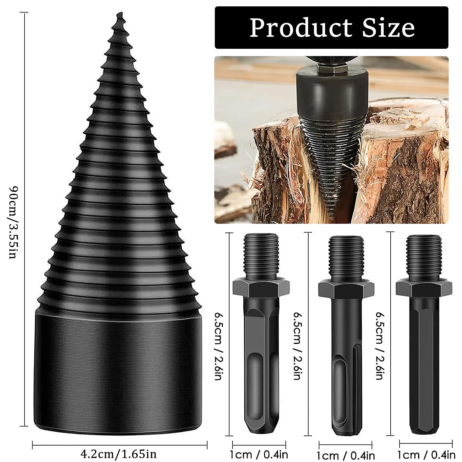 Divisor para Leña, Cortador de Madera para Leña, Brocas para Leña, Divisor para Leña de 42 mm, Brocas Divisoras de Troncos de Leña, Con 3 Asas de Taladro, Para Taladrar Madera(Negro)