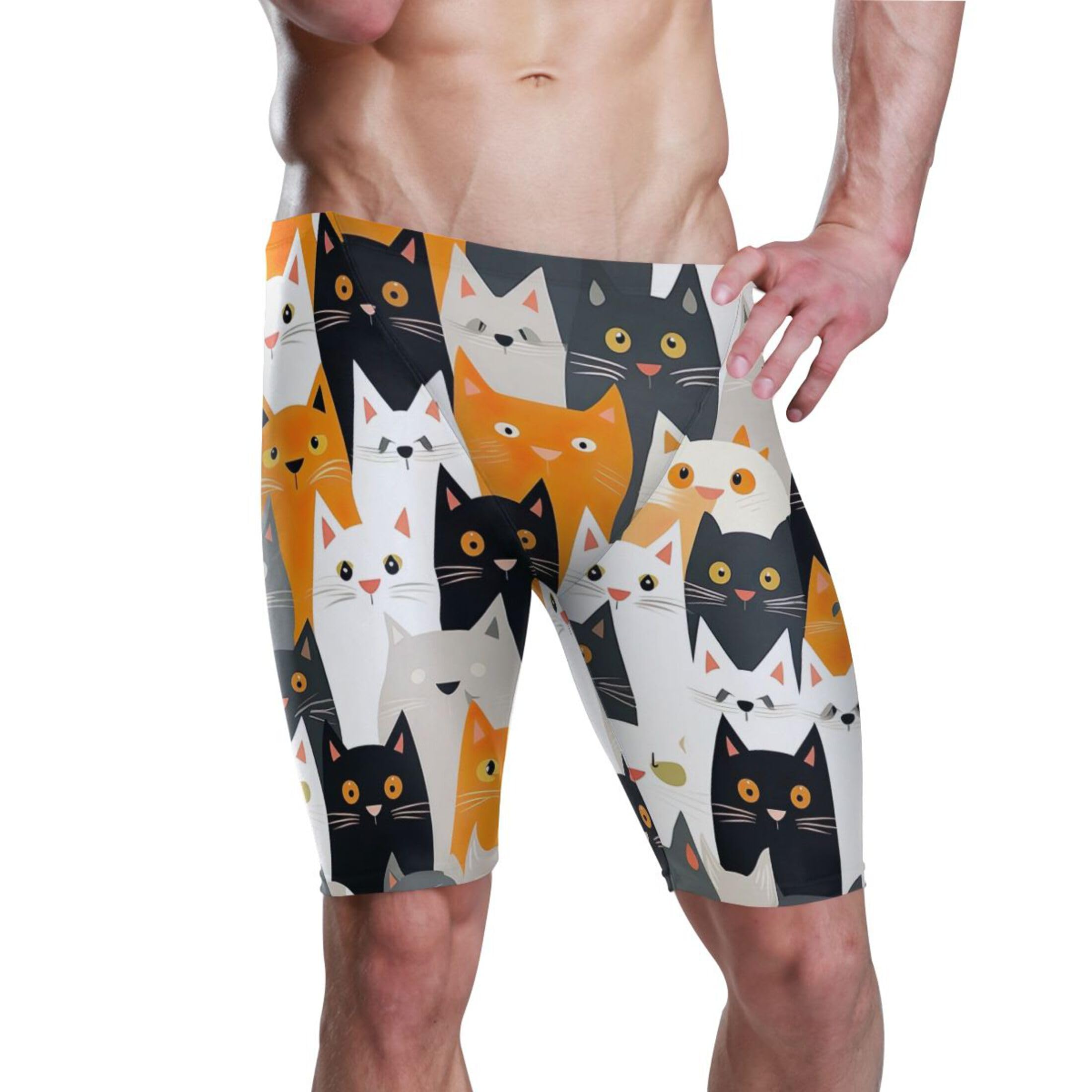 Cute Cat Men's Swimsuit Swim Jammers L B0400246