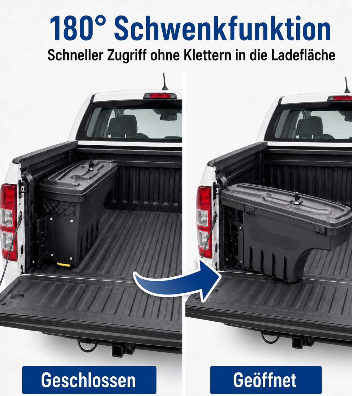 Cassetta degli attrezzi per Ford Ranger 2012-2022 T6 T7 T8 Scatola portaoggetti con serratura per camion 180°Swing Case Lato conducente (lato sinistro)