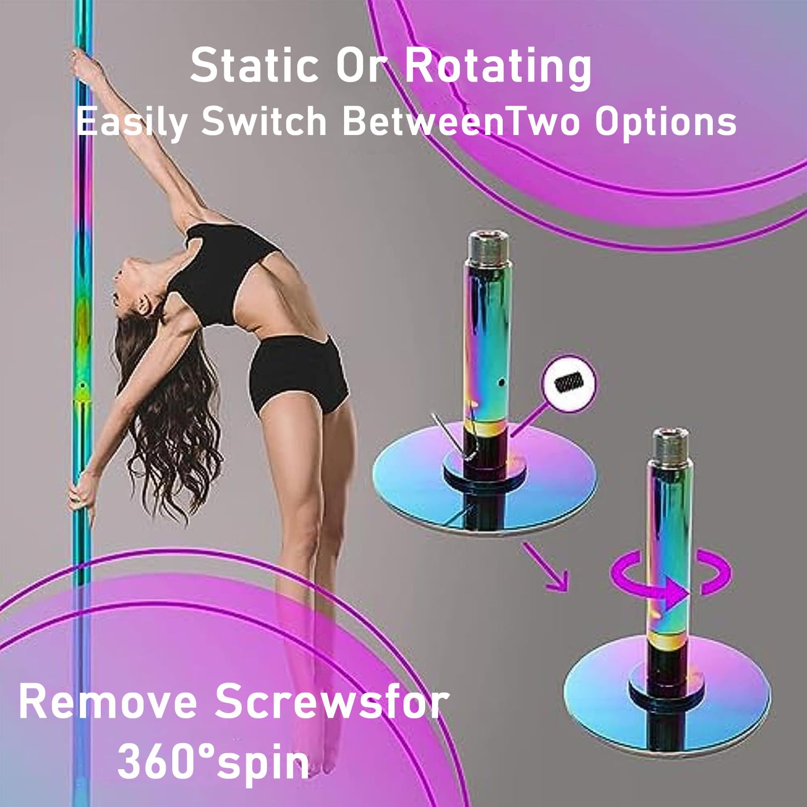Stripper Pole, drehende statische Tanzstange für Zuhause, Fitnessstudio und Club, abnehmbare 45 mm professionelle Ausrüstung, verstellbare Höhe 18,9 - 32,8 cm