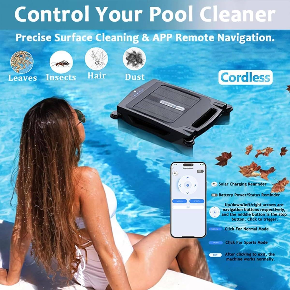 Robot pulitore per piscine con navigazione intelligente e doppia ricarica per piscine interrate, design senza fili con prevenzione degli ostacoli, pulisce fino a 100㎡