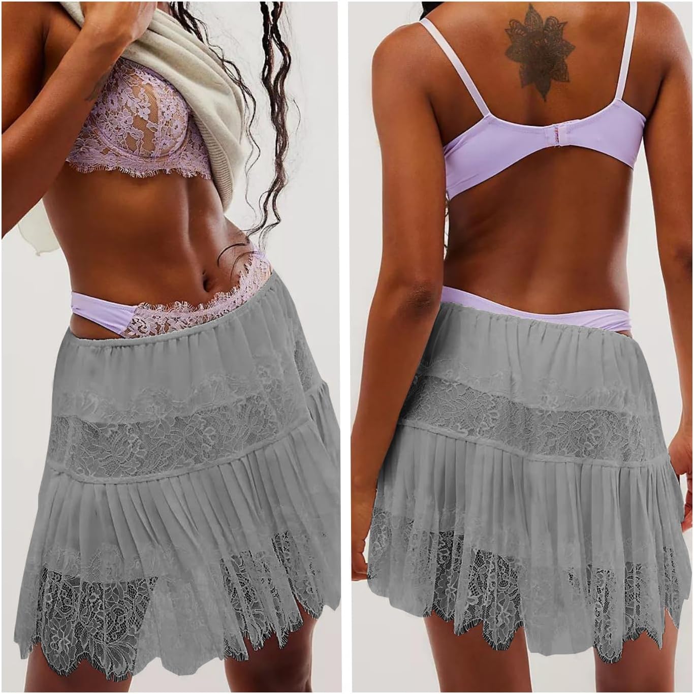 niyokki Women's Y2k Vintage Skirts Lace Slip Skirt Pleated Ruffle Floral Lace Tiered Short Mini Underskirt - Image 2