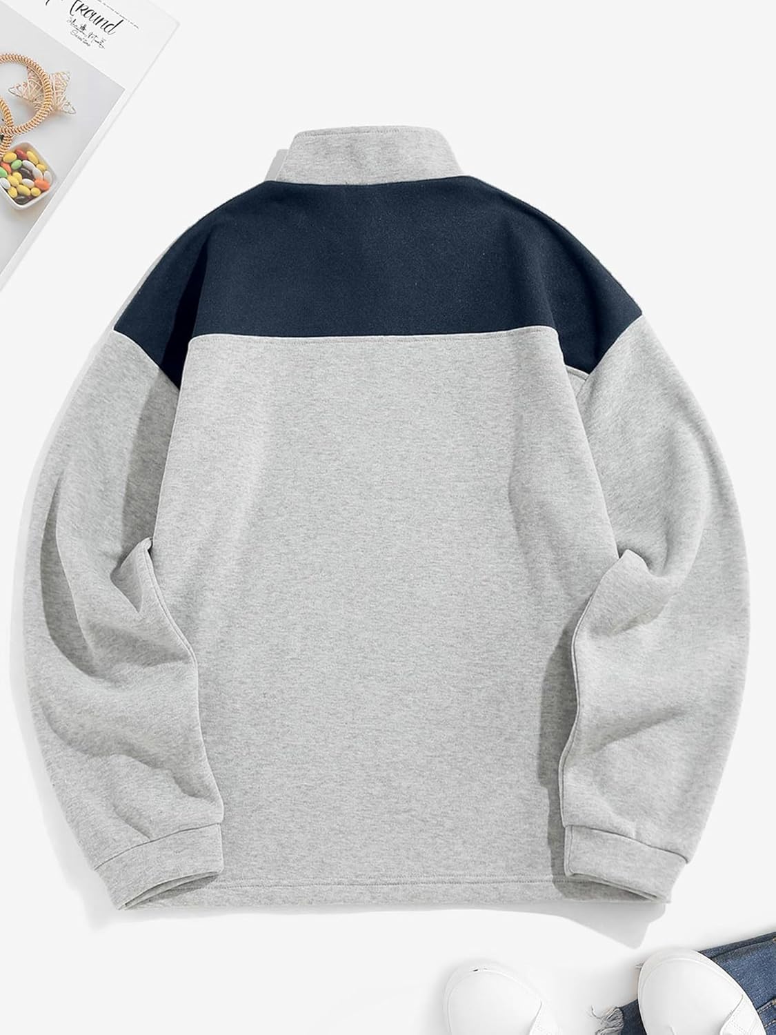 ZAFUL Men's Letters Embroidered Raglan Sleeve Quarter Zip Fleece Vintage Pullover Sweatshirt - Image 3