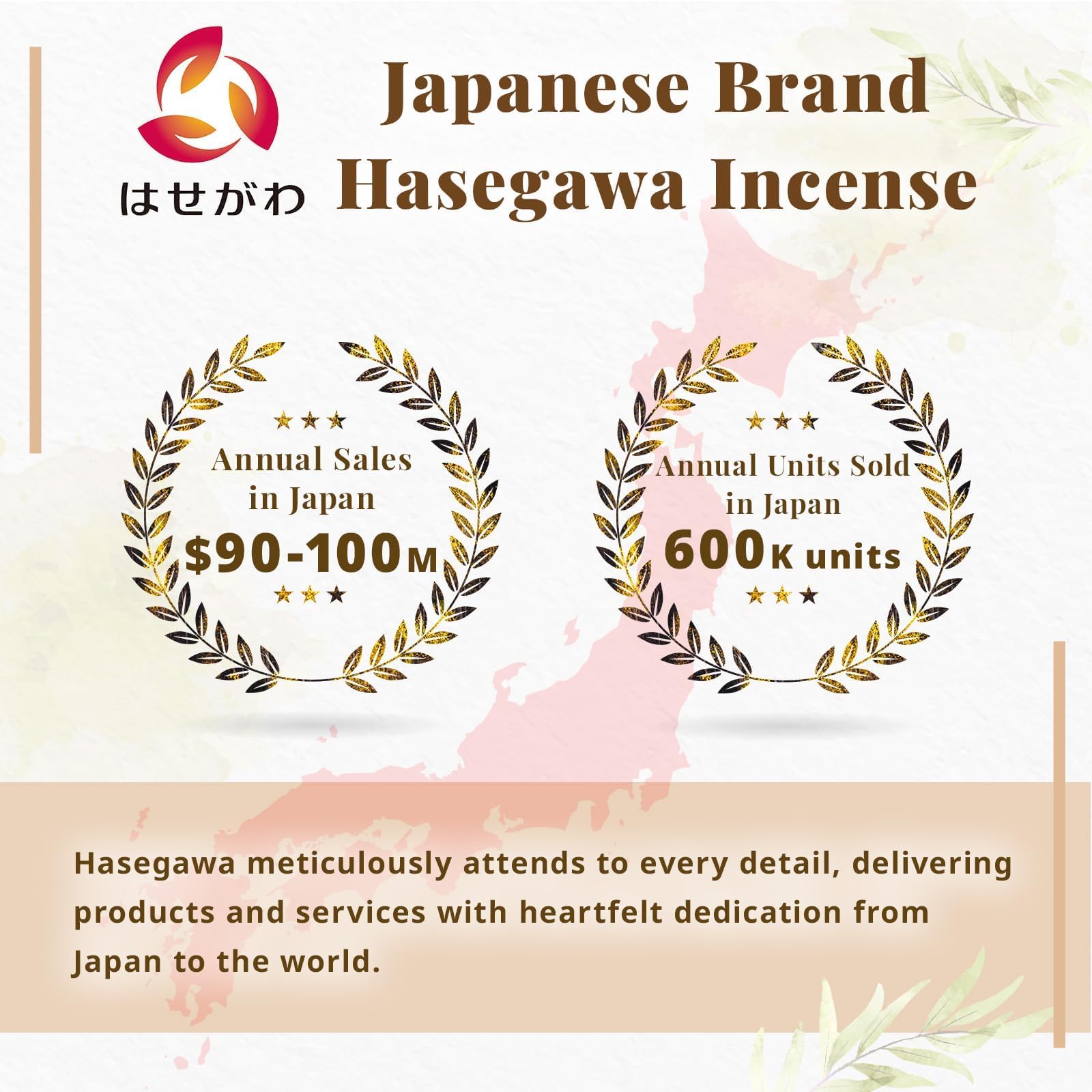 Hasegawa Hyakurakuko - Incenso giapponese al sandalo di alta qualità, tipo lungo, 40 bastoncini con supporto in alluminio, tempo di combustione 20-30 minuti, prodotto in Giappone (incenso)