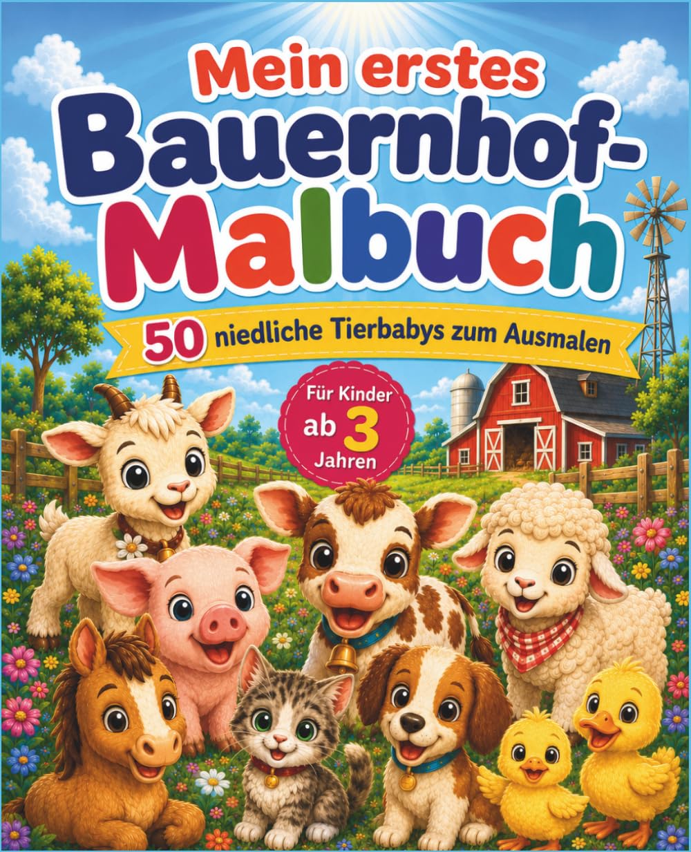 Mein erstes Bauernhof-Malbuch: 50 niedliche Tierbabys zum Ausmalen (Mein erstes Tierbaby-Malbuch)
