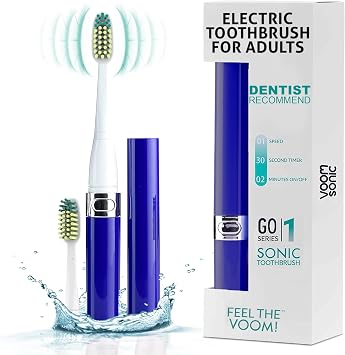 Voom Sonic Electric Toothbrush Bathroom Essentials & Travel Essentials Electric Toothbrush for Adults 22,000 Strokes/Minute w/AAA Battery 2 Speed Go 1 Series Royal Blue