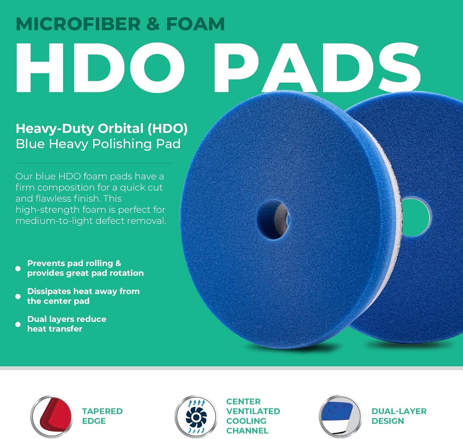 Lake Country 14 cm HDO Blue Foam Heavy Polishing Pad (1 pezzo) – Premium Heavy Duty orbitale lucidatura Pad per superfici verniciate – Adatto per piastra di supporto da 12,7 cm