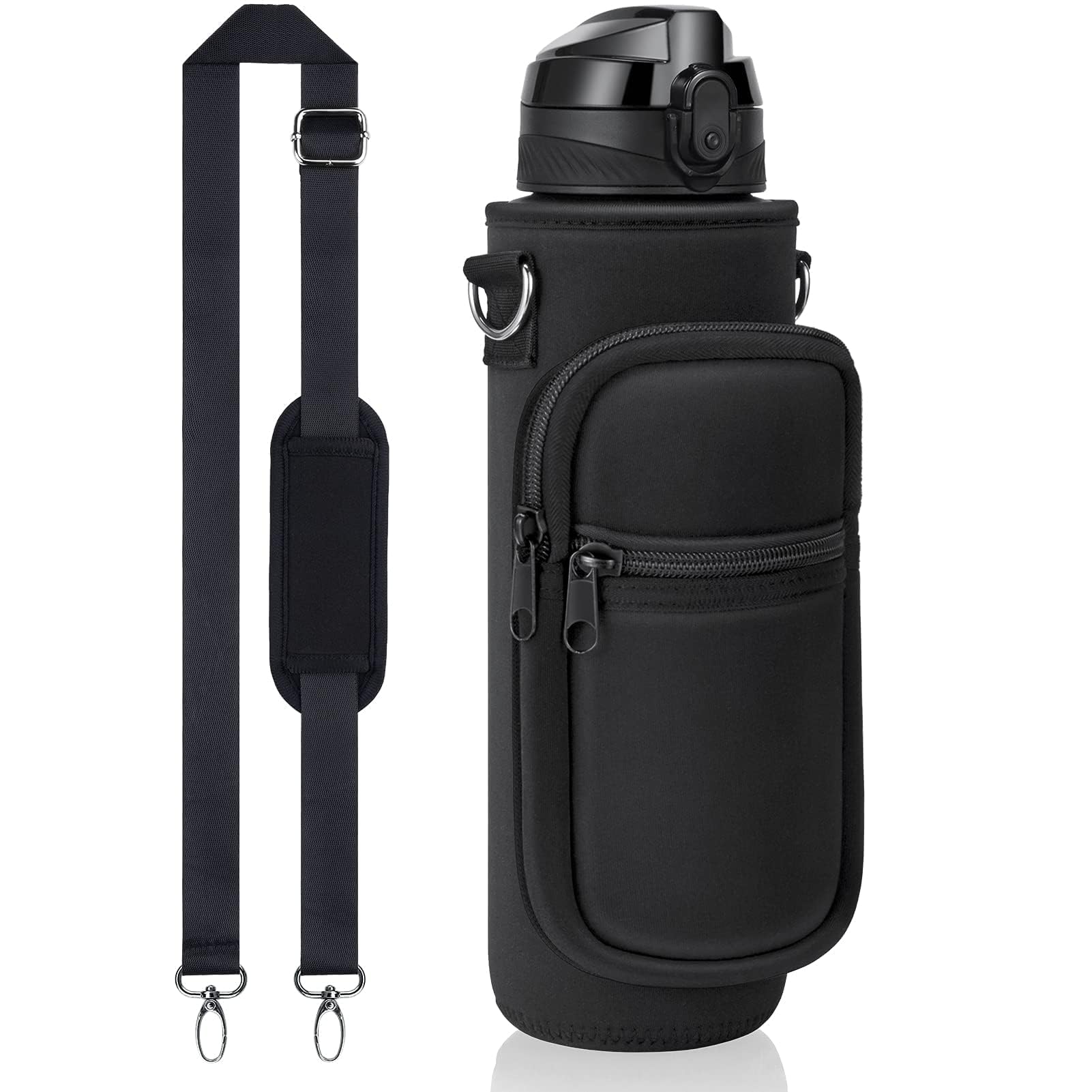 Fimibuke 32 oz Water Bottle with Sleeve - BPA Free Leakproof Sport Large 1L Plastic Motivational Water Bottle with Straw Strap & Insulated Neoprene Holder Carrier Bag Great Xmas Gift for Women Men