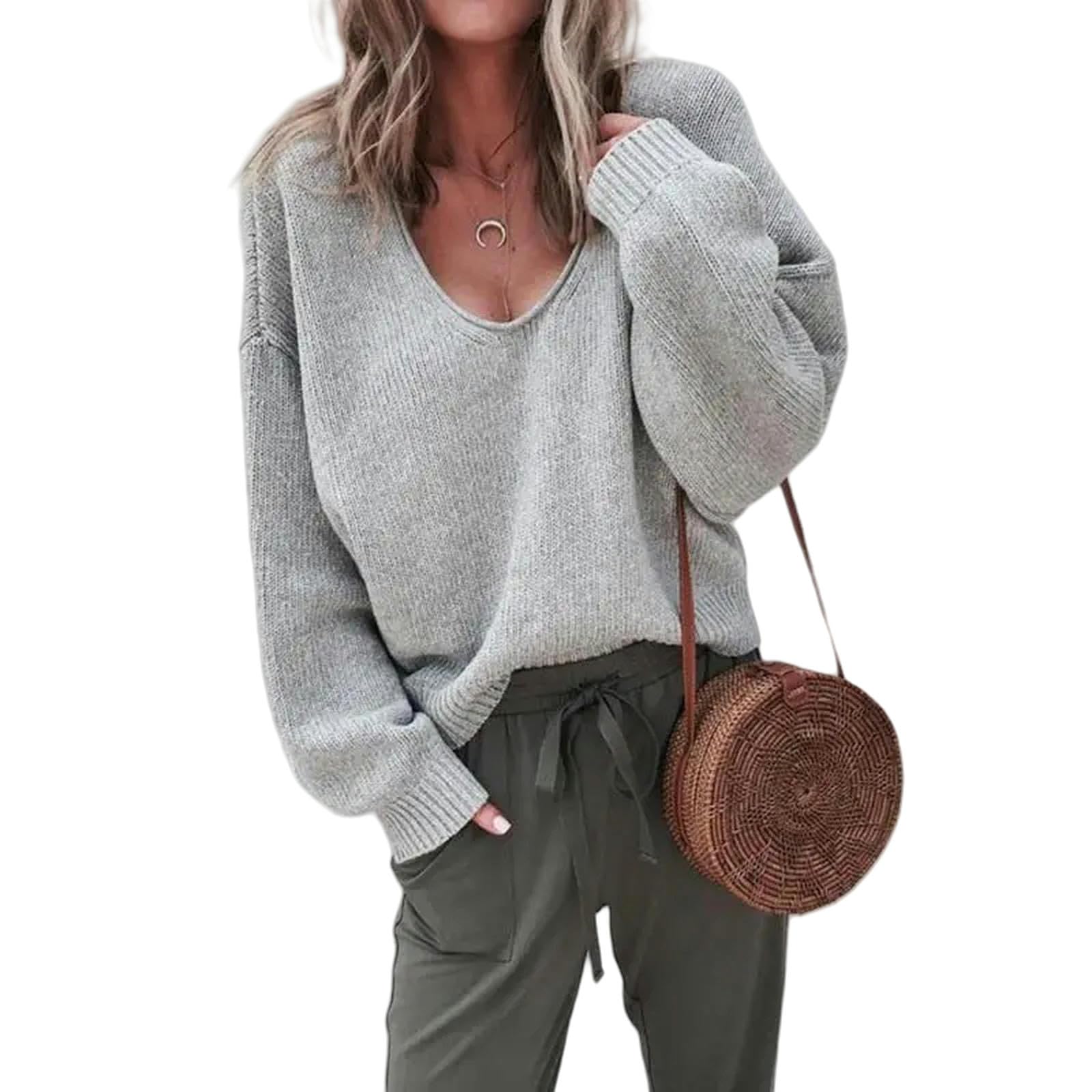 Ropa Mujer Mujeres Mangas Larga V Cuelloz De Punto Capasista Autumn Autumn Black Loose Empéchón Vintage Sweater Streetwear-Amarillo-XXL