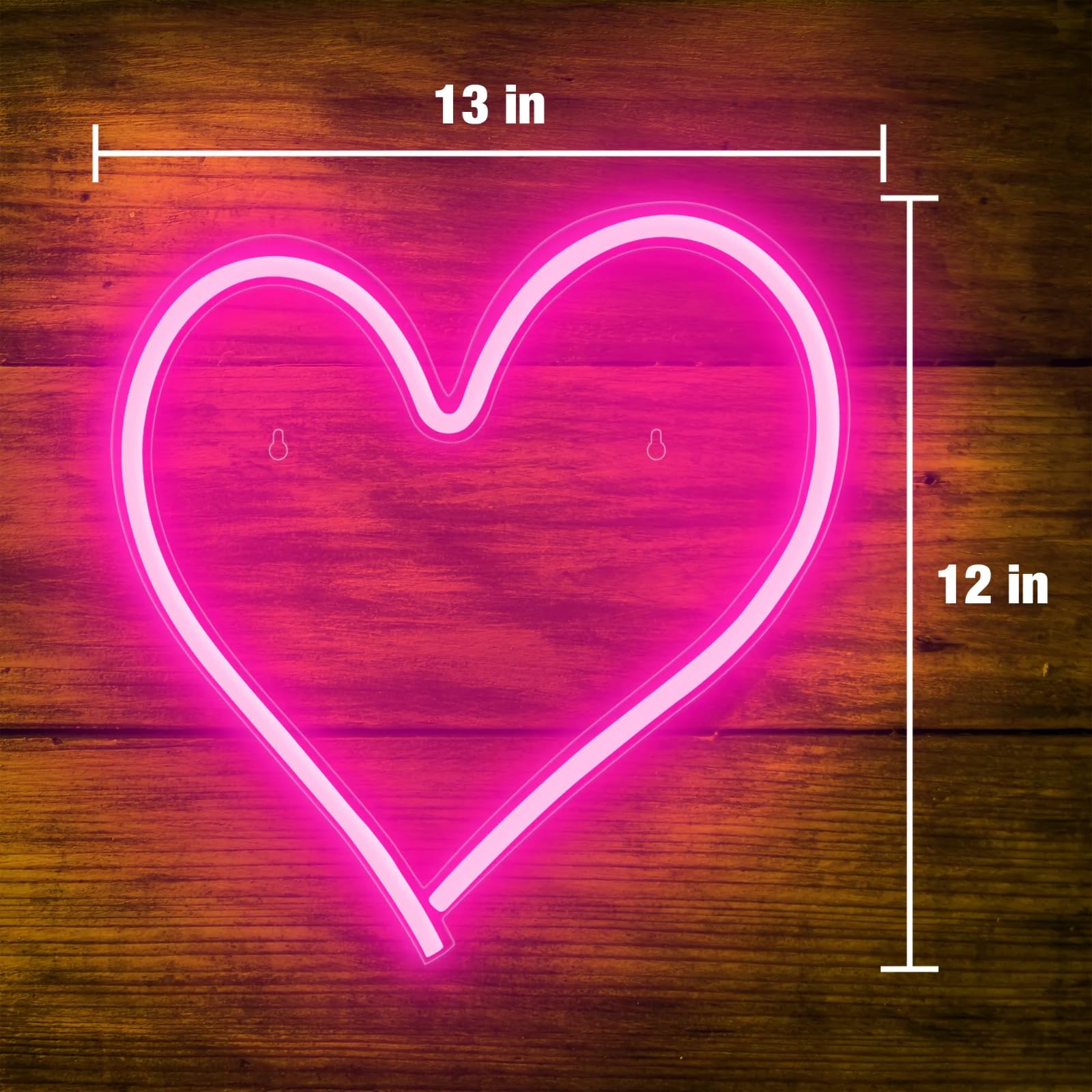 Incredible Novelties - Letrero de luz LED de neón en forma de corazón, 13 x 12.5 x 0.8 pulgadas, alimentado por USB, cable de 6.5 pies. No requiere herramientas. Peso ligero. Luces LED vibrantes