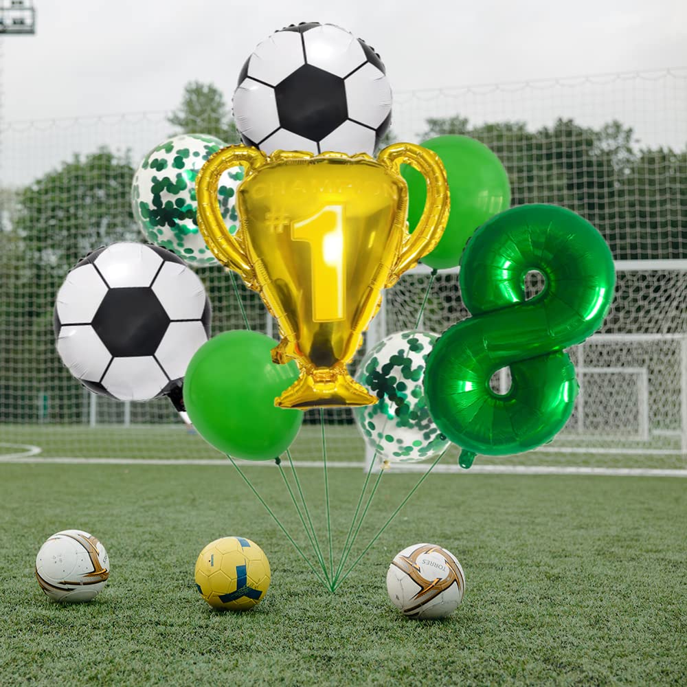 8. Fußball Geburtstag Deko Set | Riesenzahl 8 + Ballons + Banner | Grün | Für Jungen & Mottoparty