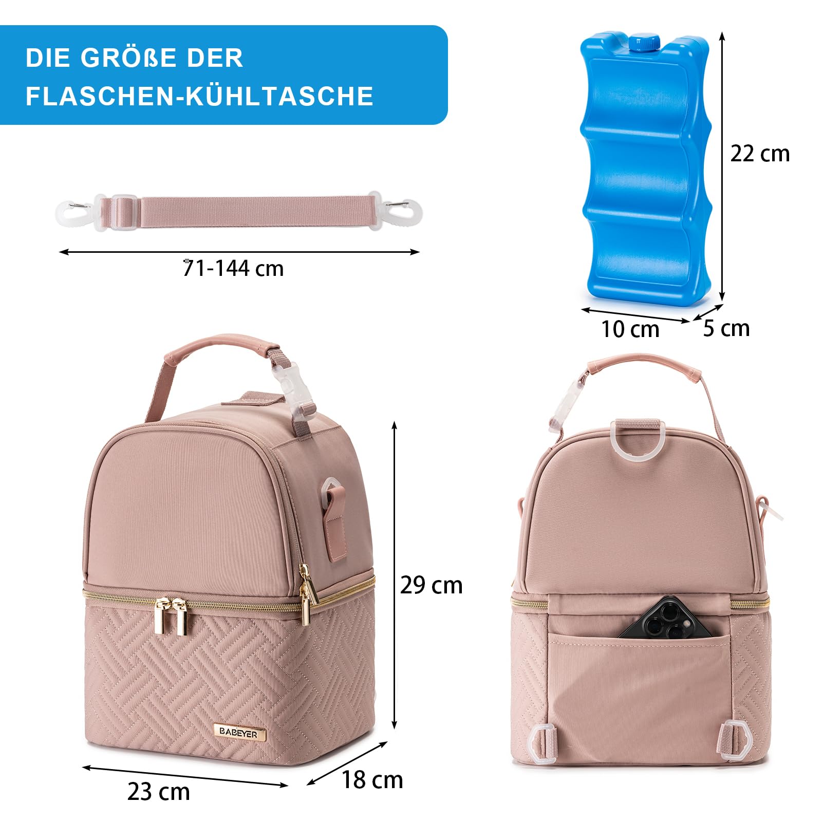 Bolsa isotérmica para leche materna con acumulador de frío para 6 biberones de hasta 270 ml, bolsa de refrigeración con bolsa de hombro para madres lactantes, guardería, trabajo, viajes