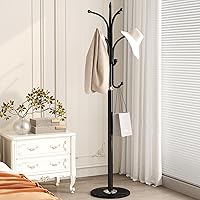 Vista 6 de HOMEFORT Perchero, árbol independiente con base de mármol natural, árbol de pasillo de metal con 12 ganchos para colgar sombrero, ropa, bolsa
