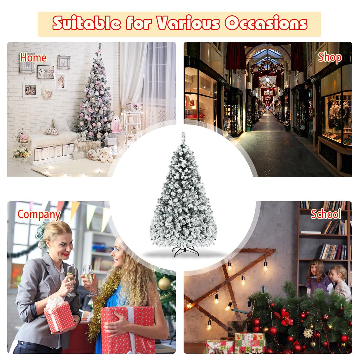 LIFEZEAL Arbre de Noël Pliable, Sapin de Noël avec 600 Branches en PVC et Flocage, Arbre de Noël avec 250Pièces LED & Pied en Fer, 180cm