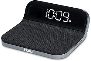 iHome Wireless Charger with Alarm Clock and USB Charger, Compact Digital Alarm...