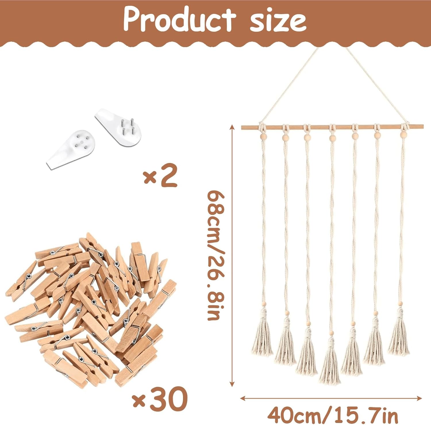 عرض صور معلق، مكرامية للتعليق على الحائط مع 30 مشبك لعرض الصور... - view 4