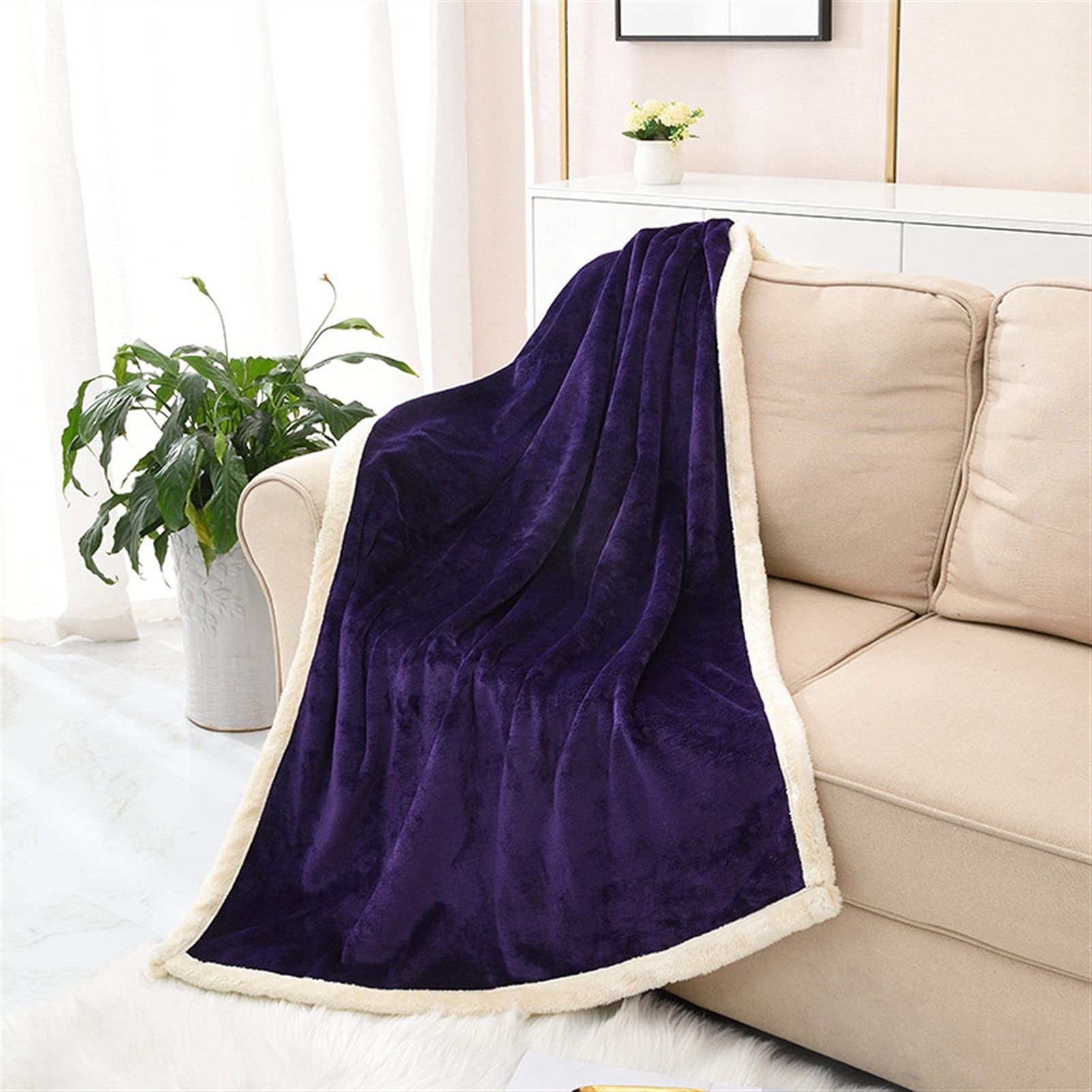 Couverture de cachemire haut de gamme en flanelle souple violette 100x140cm
