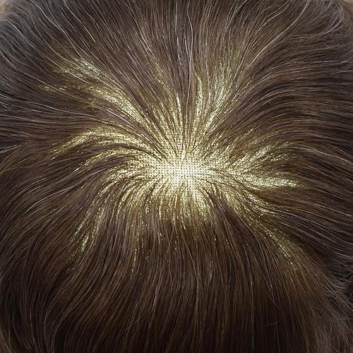 Miniatura 4 de Toupee - Sistema de cabello humano para hombres, postizo de encaje suizo para hombres, PU alrededor de sistemas de reemplazo de cabello para