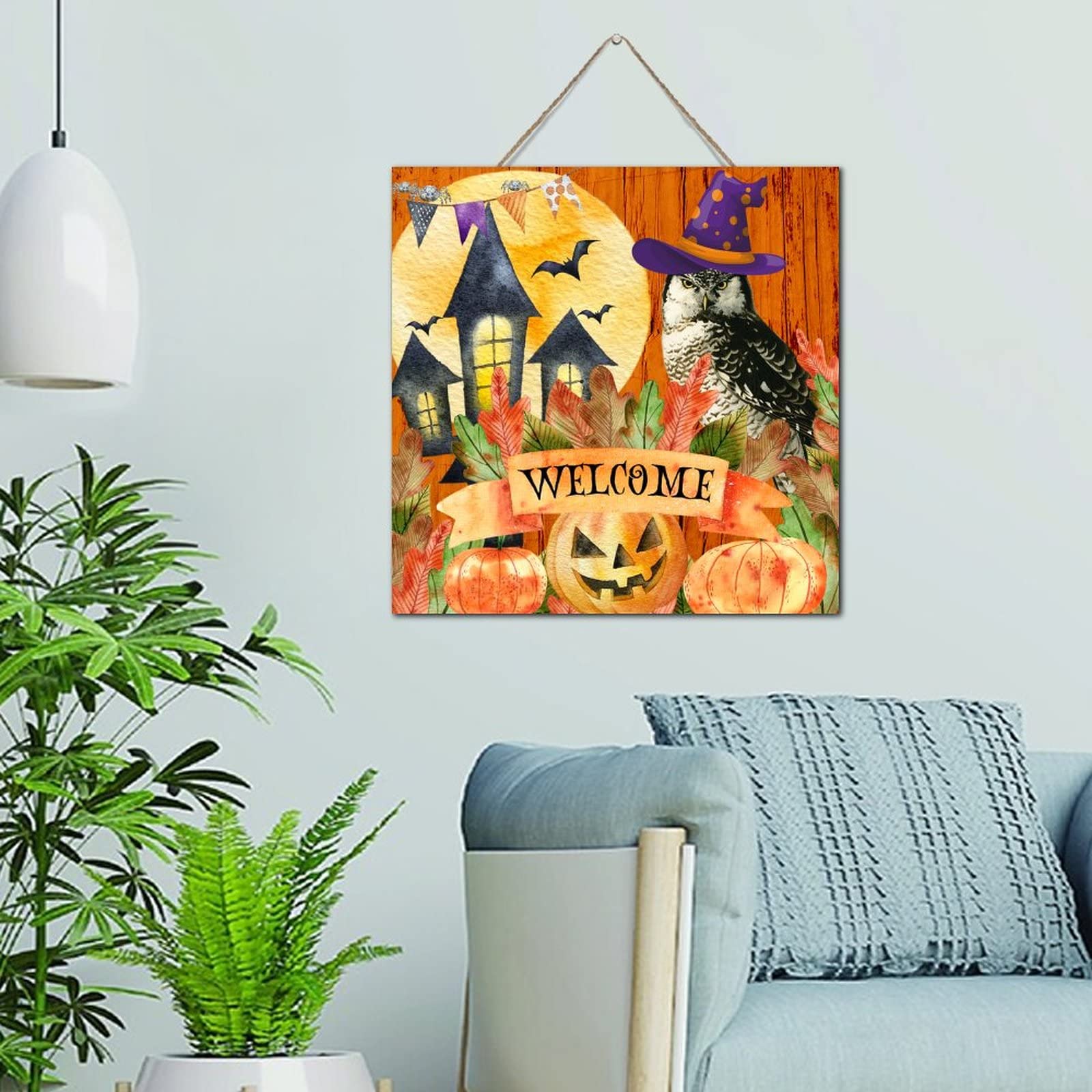 Panneau Welcome Halloween en bois rétro pour décorer votre salon