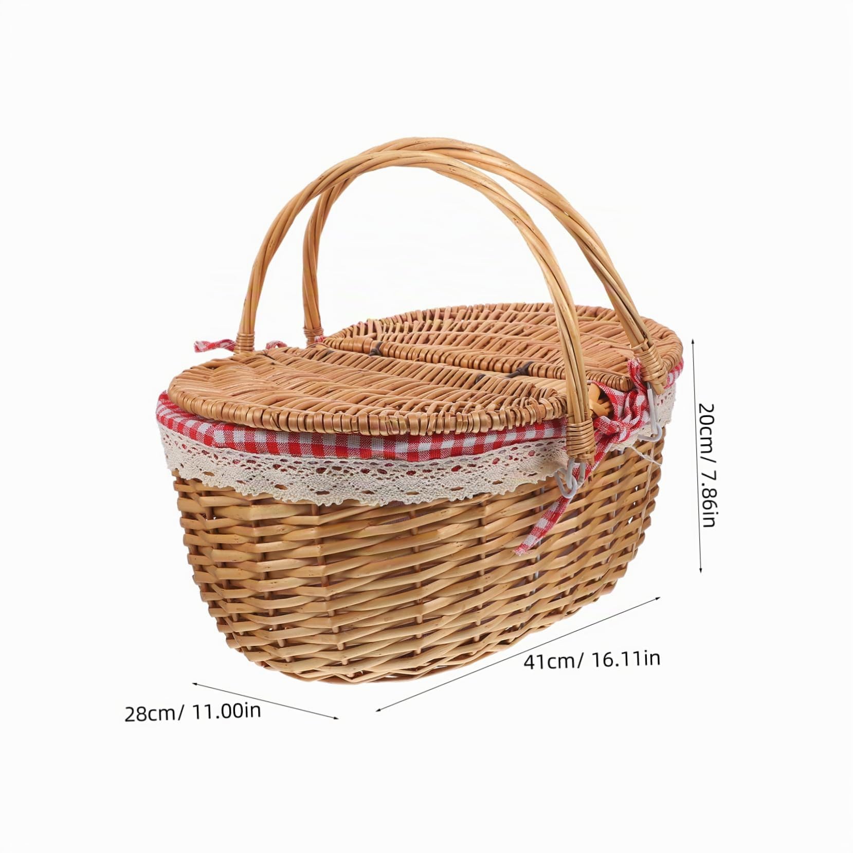 Inoomp Cesta De Picnic De Mimbre Tejida con Asas Dobles Y Tapa Canasta RúStica para Almacenamiento Y Picnic Al Aire Libre 15.74X11.02X7.48In