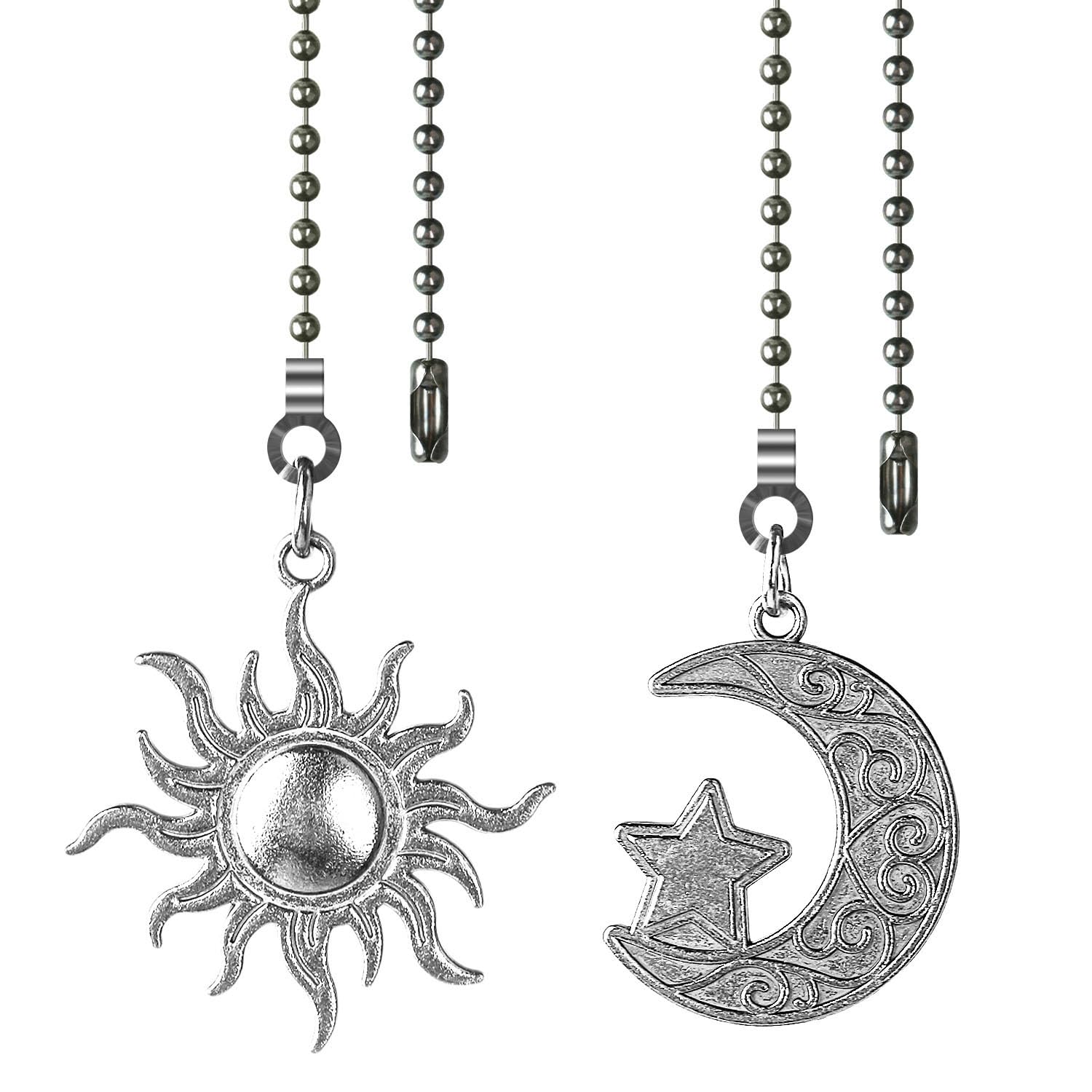 SHIFANQI 2 Pack Ceiling Fan Pull Chain, Sun Moon Fan Pull Chain Extension, 12 Inches Decorative Chain Pulls Ornaments for Ceiling Light Lamp, Beads