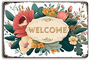 Vintage Welcome Tin Sign-Flowers Welcome Sign Decor for Home