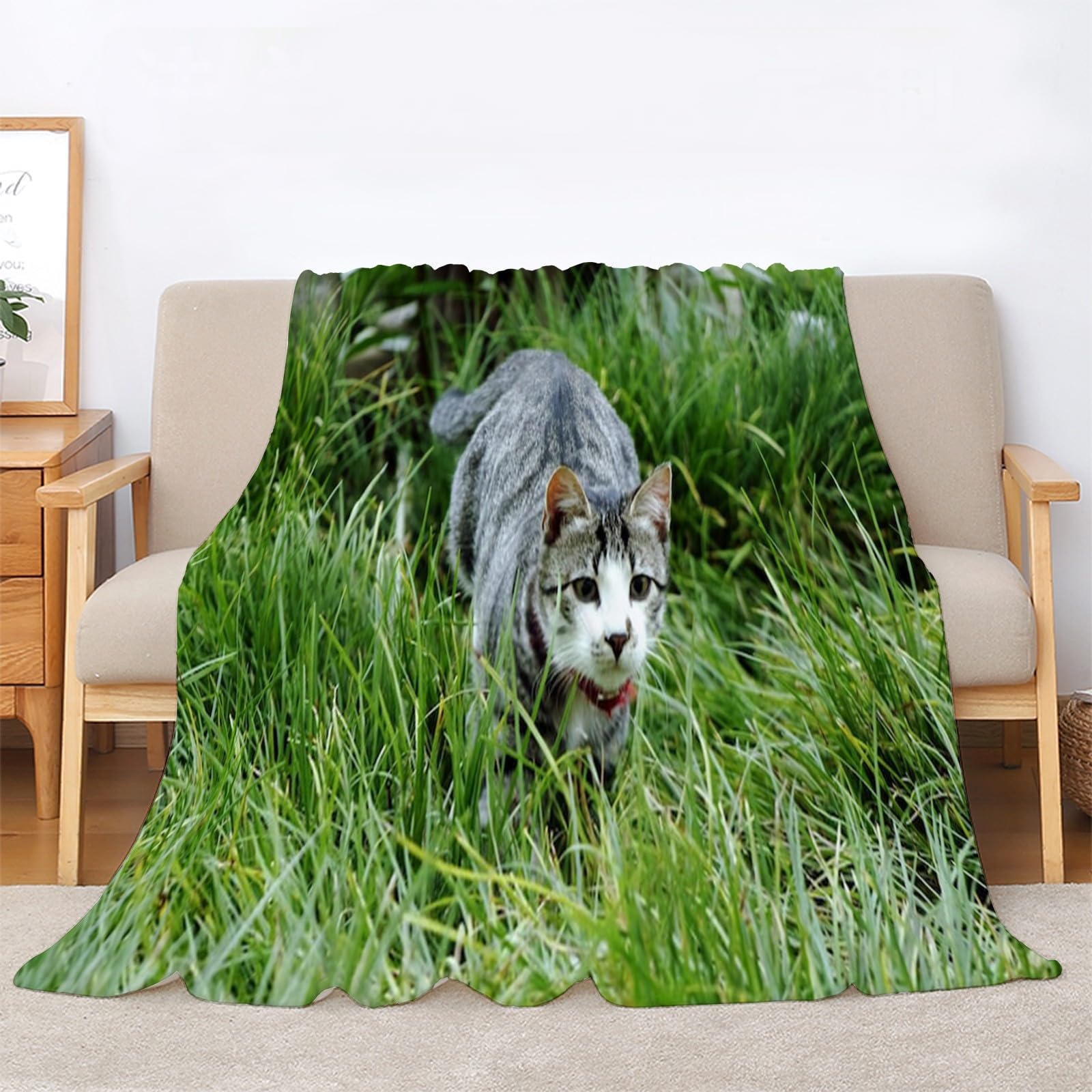 Flanelowy koc pręgowany, koc dla zwierząt domowych, na sofy, miękki, przytulny, pluszowy, lekki, puszysty koc na łóżko, nadruk 3D, dekoracja sypialni dla dorosłych, dzieci, 180 x 203 cm, A4325