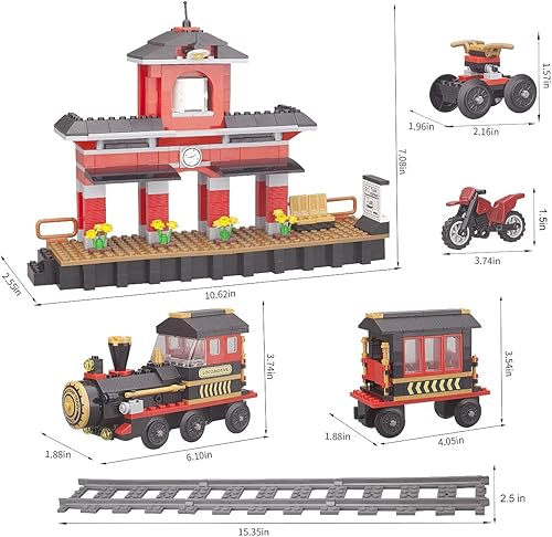 Miniatura 5 de LEYI Bloques de construcción de tren clásico, 583 piezas, juguetes de aprendizaje STEM, juguete educativo de ladrillo de construcción, estación de