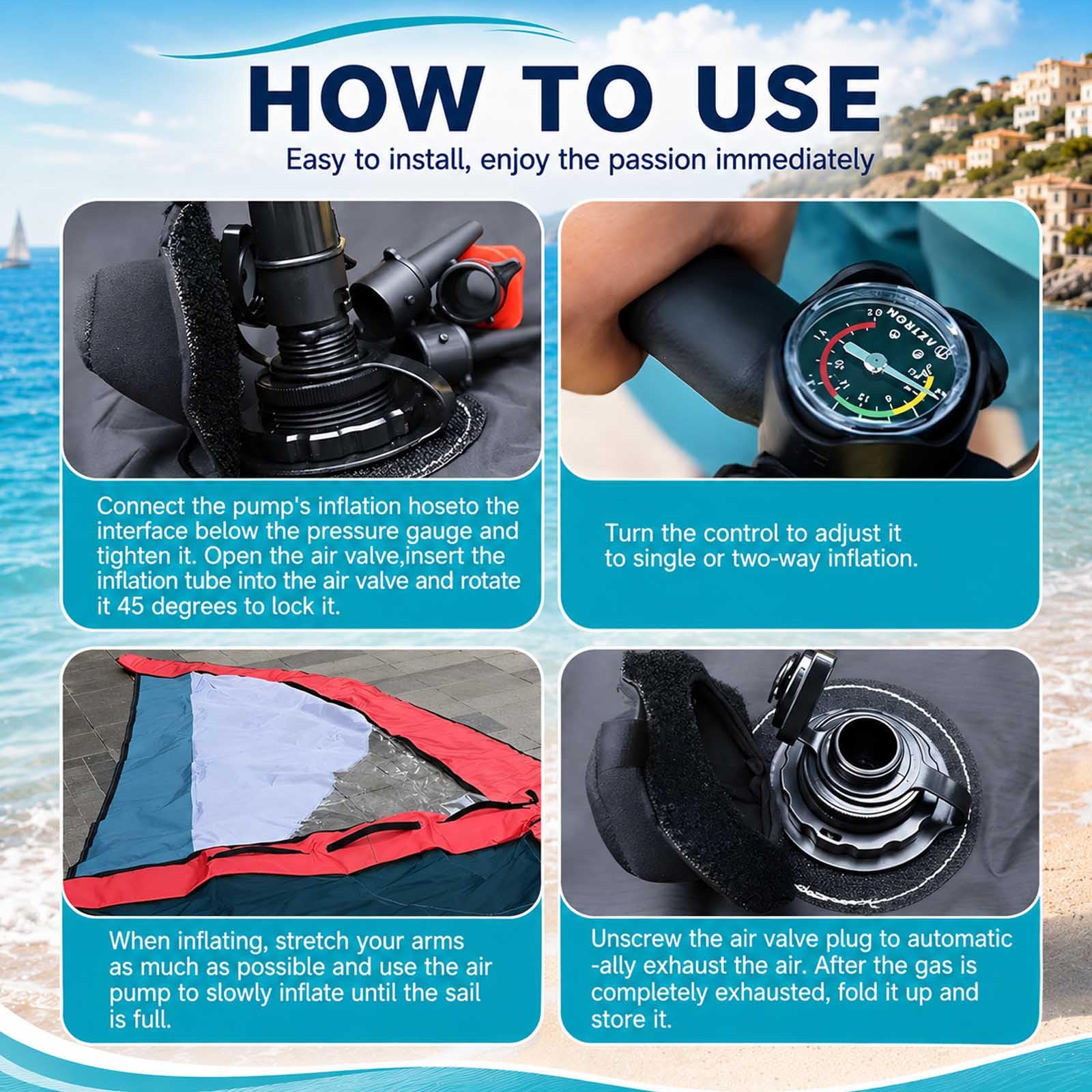 Vela Da Windsurf, Vela Gonfiabile Portatile Per Tavola Da Stand Up Paddle Con Base Girevole A 360° | Finestra Di Sicurezza | Zaino | Tessuto In Pvc Oxford Per Windsurf, Avventura, 4,3 M