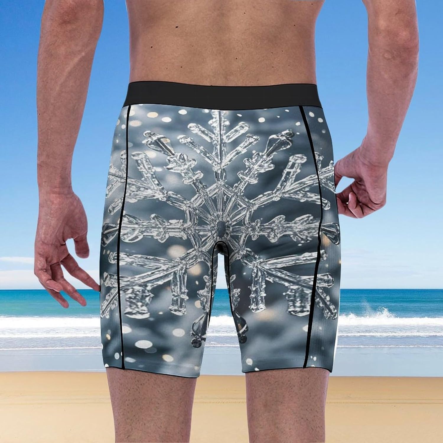Transparent Snowflake Compression Shorts Men Spandex Sport Shorts Workout Performance Baselayer Underwear