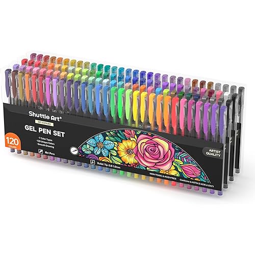 Shuttle Art 120 Unique Colors (No Duplicates) Gel Pens Gel Pen Set for Adult Coloring Books Art Markers
