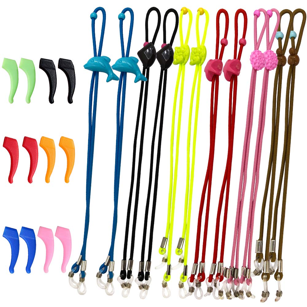 Senhai 12 Unids Correa de gafas para niños Y 6 pares Ganchos de silicona para la oreja, Ajustable Deportes Correas de gafas Antideslizante Gafas de sol Anticipo para Niños niñas