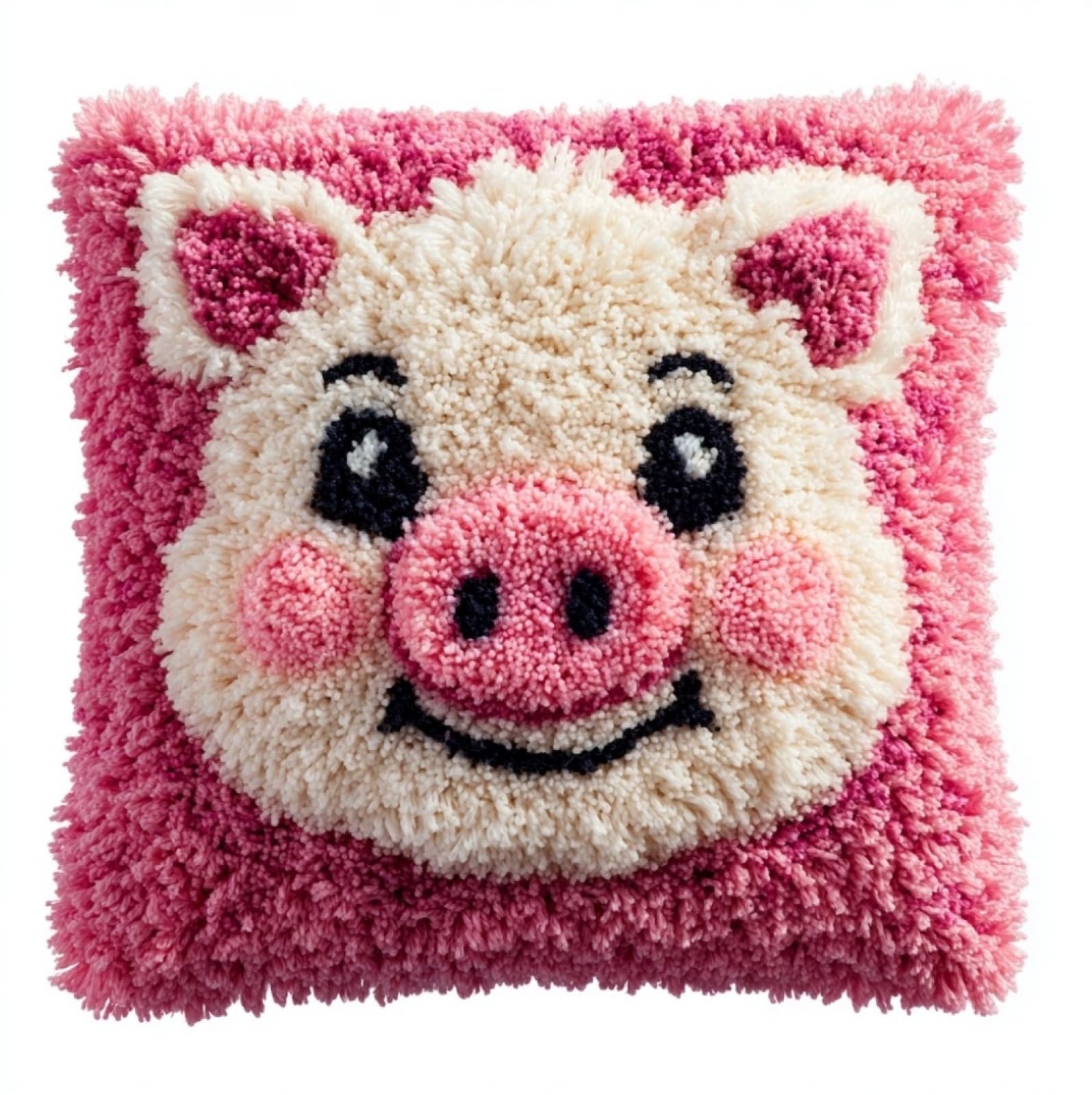 WallustrioaW Latch Hook Cushion Kit 43x43cm,Pink Pig